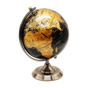 Glob cu harta politică a lumii, d=20 cm, negru cu auriu