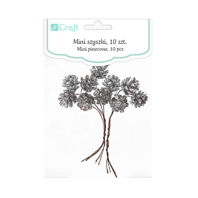 Decor pentru creație Mini-conuri de pin, argintii, 10 buc
