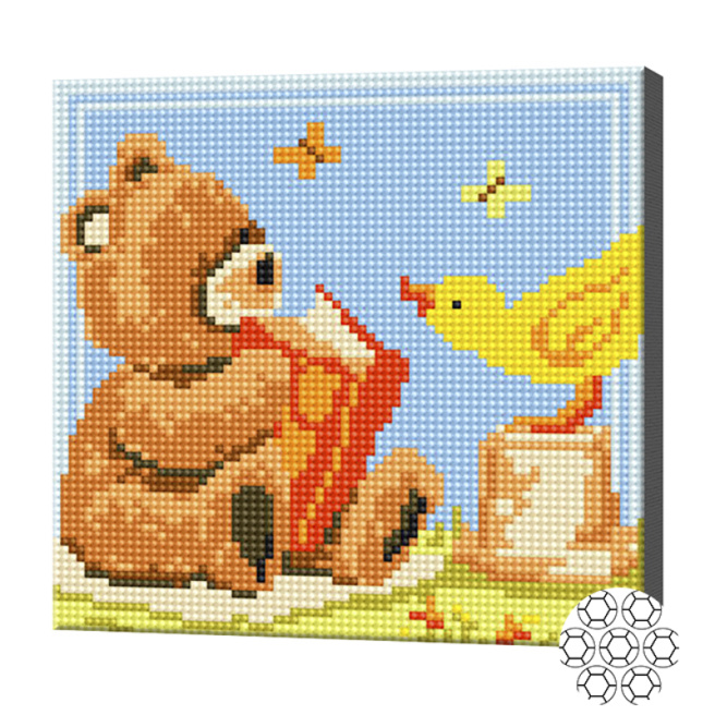 Ursul citește cartea, 20x20 cm, mozaic cu diamante, cristale rotunde