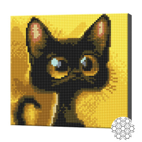 Большеглазый котик, 20x20 см, алмазная мозаика