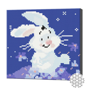 Белый зайчик, 20х20 см, алмазная мозаика, круглые кристаллы