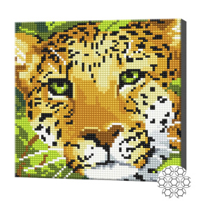 Леопард, 20x20 см, алмазная мозаика, круглые кристаллы