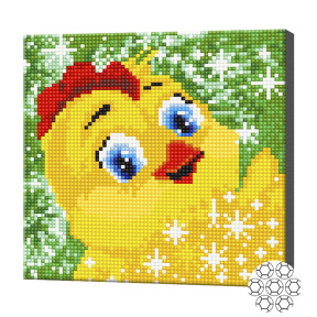 Цыпленок, 20х20 см, алмазная мозаика, круглые кристаллы