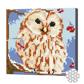Bufniță, 20x20 cm, mozaic cu diamante, cristale rotunde