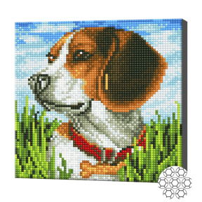 Пес среди травы, 20x20 см, алмазная мозаика