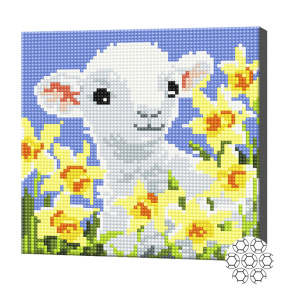 Ягненок среди нарциссов, 20х20 см, алмазная мозаика, круглые кристаллы