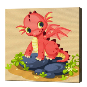 Динозаврик на камне, 20х20 см, картина по номерам