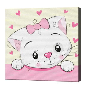 Pisicuță albă, 20х20 cm, pictură pe numere