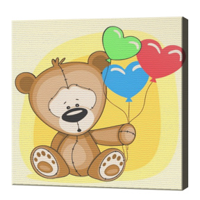Ursuleț cu baloane-inimioare, 20х20 cm, pictură pe numere