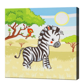 Зебра в саванне, 20х20 см, картина по номерам