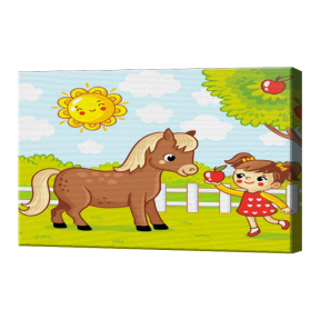 Девочка и лошадка, 20х30 см, картина по номерам