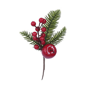 Decor pentru creație, Crenguță de brad cu fructe de pădure roșii și măr, 23 cm