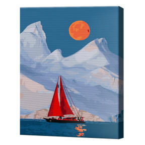 Pânzele roșii lângă ghețari, 30x40 cm, pictură pe numere