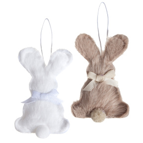 Набор пасхального декора, меховая подвеска Кролик, белый, беж, 2 шт.