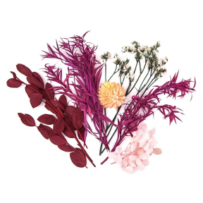 Set decor pentru creație, Flori uscate asortate, vișiniu, roz, 5-10 cm