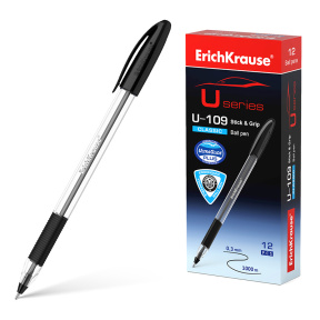 Ручка шариковая ErichKrause 1 мм U-109 Classic Stick&Grip, черная