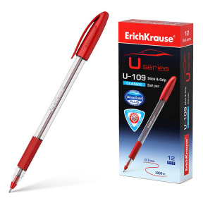 Ручка шариковая ErichKrause 1 мм U-109 Classic Stick&Grip, красная
