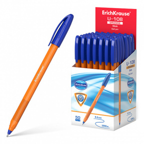 Ручка шариковая ErichKrause 1 мм U-108 Orange Stick, синяя