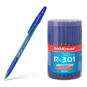 Pix cu bilă ErichKrause 0,7mm R-301 Original Stick&Grip, albastru