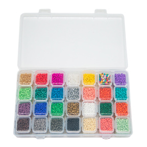 Set mărgele în cutie de plastic, 28 celule, 350 gr, culori mix