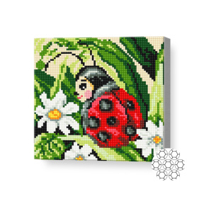 Божья коровка на ромашке, 20х20 см, алмазная мозаика