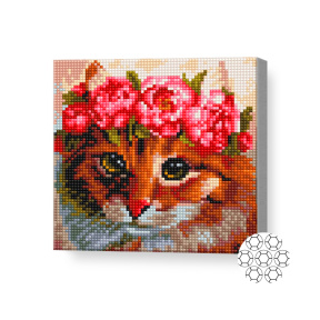 Pisicuța în coroniță de flori, 20х20 см, алмазная мозаика