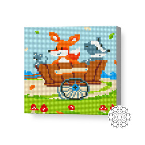 Животные в повозке, 20х20 см, алмазная мозаика