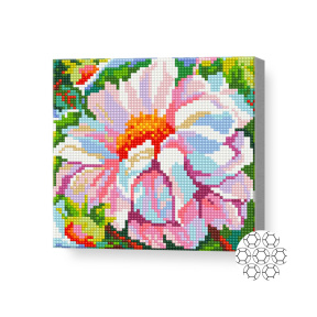 Бело-розовая хризантема, 20х20 см, алмазная мозаика