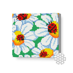 Божьи коровки на ромашках, 20х20 см, алмазная мозаика