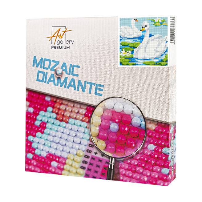 Lebede în iaz, 20х20 cm, mozaic cu diamante
