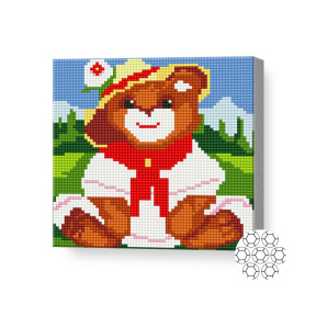 Мишка в белом костюме, 20х20 см, алмазная мозаика