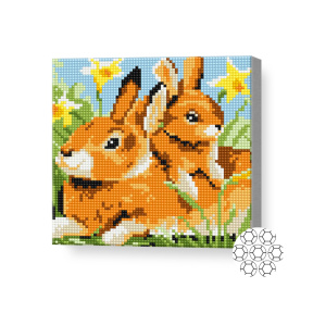 Кролики среди нарциссов, 20х20 см, алмазная мозаика