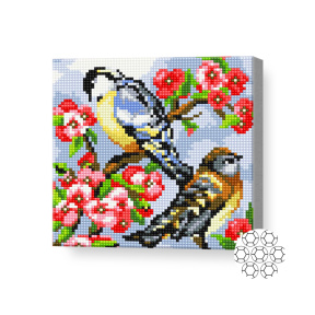 Птички на дереве, 20х20 см, алмазная мозаика
