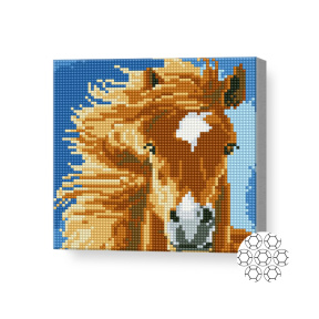 Calul cu coamă bogată, 20х20 cm, mozaic cu diamante