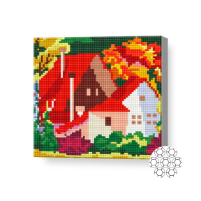 Căsuța în pădure tomnatică, 20х20 cm, mozaic cu diamante