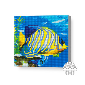 Peștișor galben-albastru, 20х20 cm, mozaic cu diamante