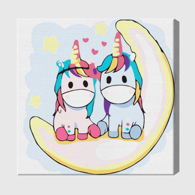 Unicorni pe lună 20х20 cm, pictură pe numere