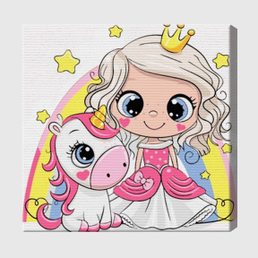 Prințesă și unicornul 20х20 cm, pictură pe numere