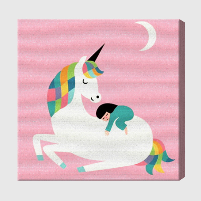 Fetița și unicorn 20х20 cm, pictură pe numere