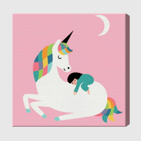 Fetița și unicorn 20х20 cm, pictură pe numere
