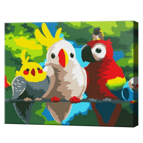 Малыши попугаи 20х30 см, картина по номерам