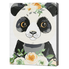Panda printre flori 20х30 cm, pictură pe numere