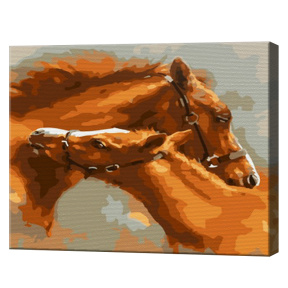 Жеребенок с мамой 20х30 см, картина по номерам