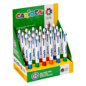 Ручка шариковая, на кнопках, 4-х цветная Carioca, 1мм