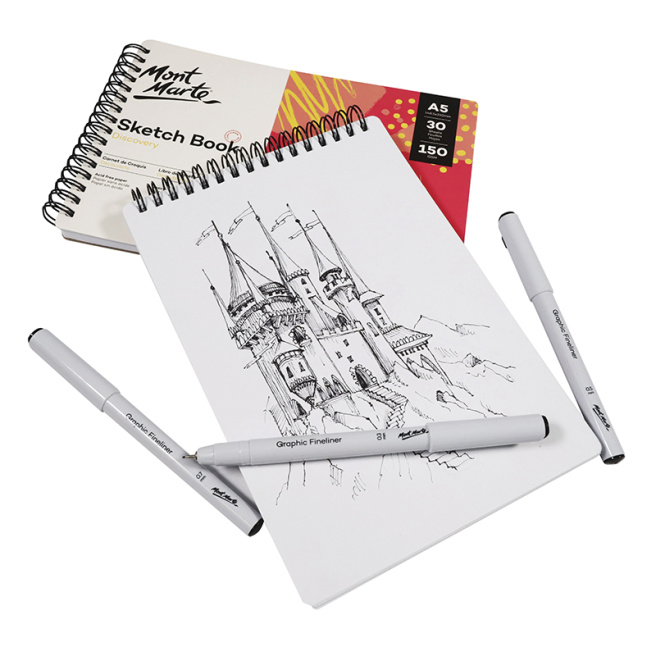 Sketchbook cu spirală A5, 150 gsm, 30 foi, dry media