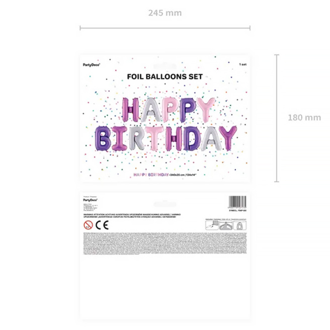 Шар фольгированный Happy Birthday, Разноцветный, AIR