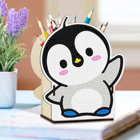 Подставка для ручек с алмазной мозаикой. Пингвин
