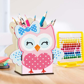 Подставка для ручек с алмазной мозаикой. Розовая совушка