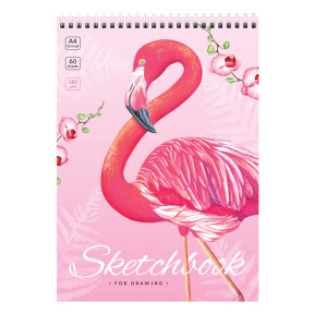 Sketchbook ArtSpace "Flamingos", cu spirală, А4, 60 листов