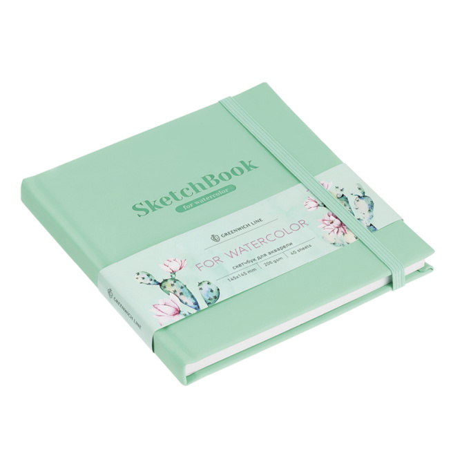 Sketchbook Greenwich Line, turcoaz, piele artificială, cu elastic, 40 foi